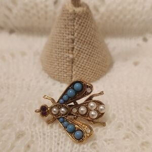Vintage ART Gold and Blue Insect Brooch
